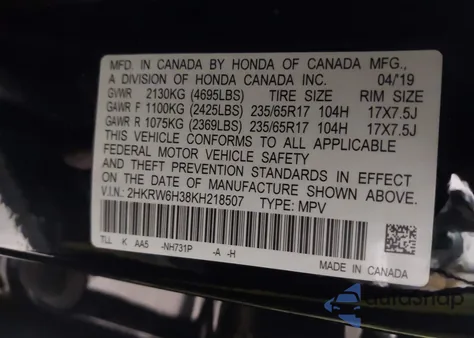 2019 Honda Cr-V Lx z USA, uszkodzony, nr VIN 2HKRW6H38KH218507